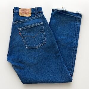 Vintage Levis 505 Jeans‎ Mens 32 x 28 Denim Regular Fit Straight Leg 90s Raw Hem